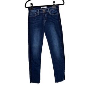 Flying Monkey Platinum Jeans Womens 25 Dark Wash Blue Straight Frayed Split Hem